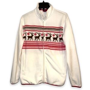 Vintage Ugly Christmas Fleec Jacket Sweater Traders Winter Deer SNow Fairisle